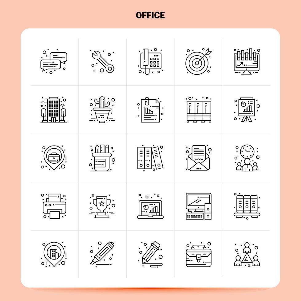 contorno 25 conjunto de iconos de oficina diseño de estilo de línea vectorial conjunto de iconos negros paquete de pictogramas lineales ideas de negocios web y móviles diseño ilustración vectorial vector