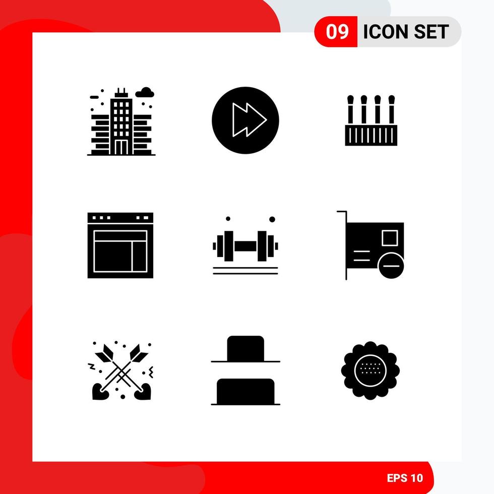 Solid Glyph Pack of 9 Universal Symbols of exercise dumbell cosmetic website site Editable Vector Design Elements