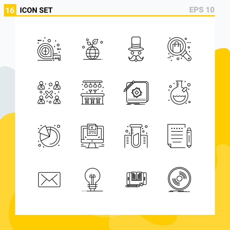 Stock Vector Icon Pack of 16 Line Signs and Symbols for shopping search moustache gift hat Editable Vector Design Elements