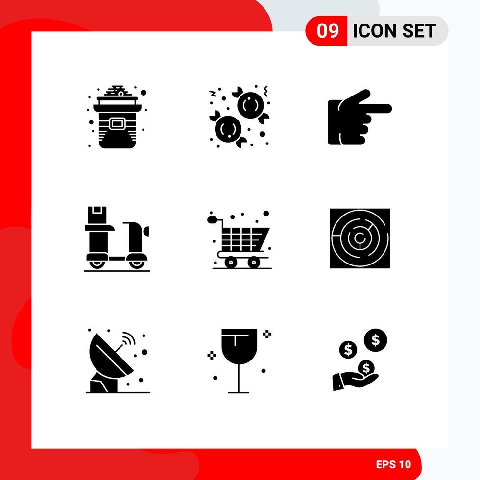 9 Thematic Vector Solid Glyphs and Editable Symbols of online shopping product finger logistic box Editable Vector Design Elements