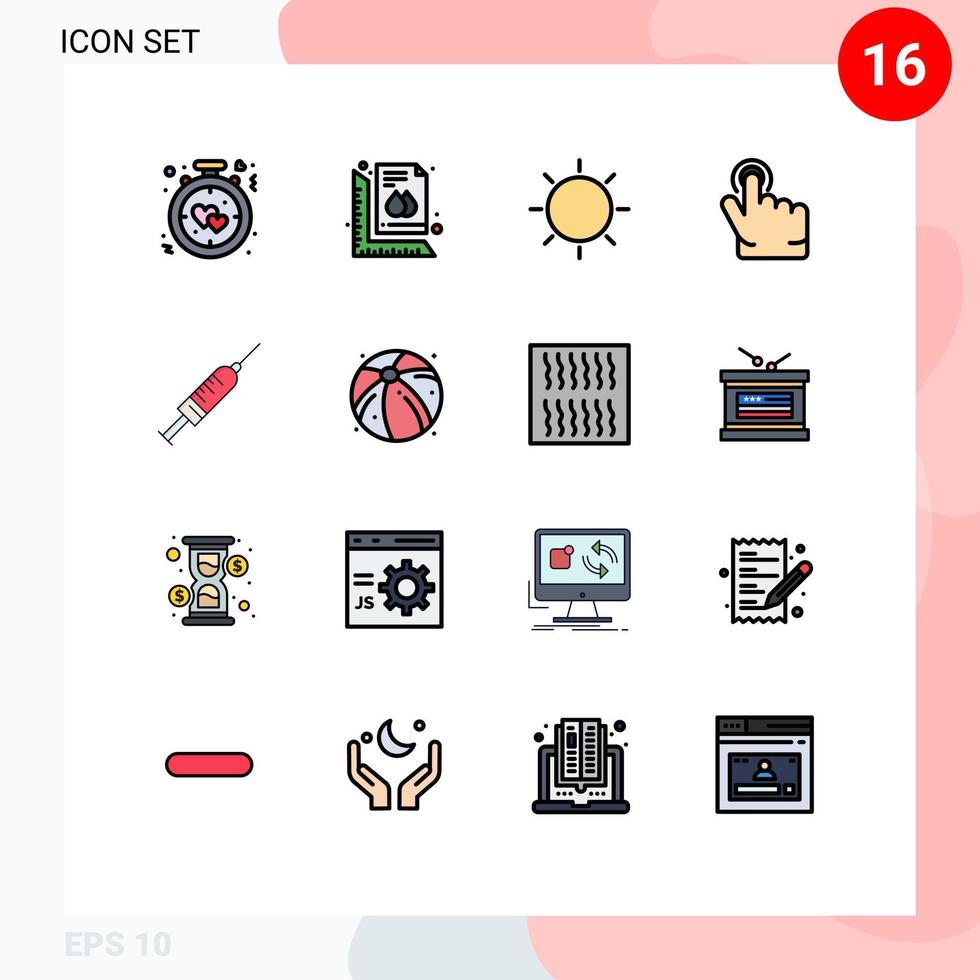 16 Universal Flat Color Filled Line Signs Symbols of hand click print tool layout Editable Creative Vector Design Elements