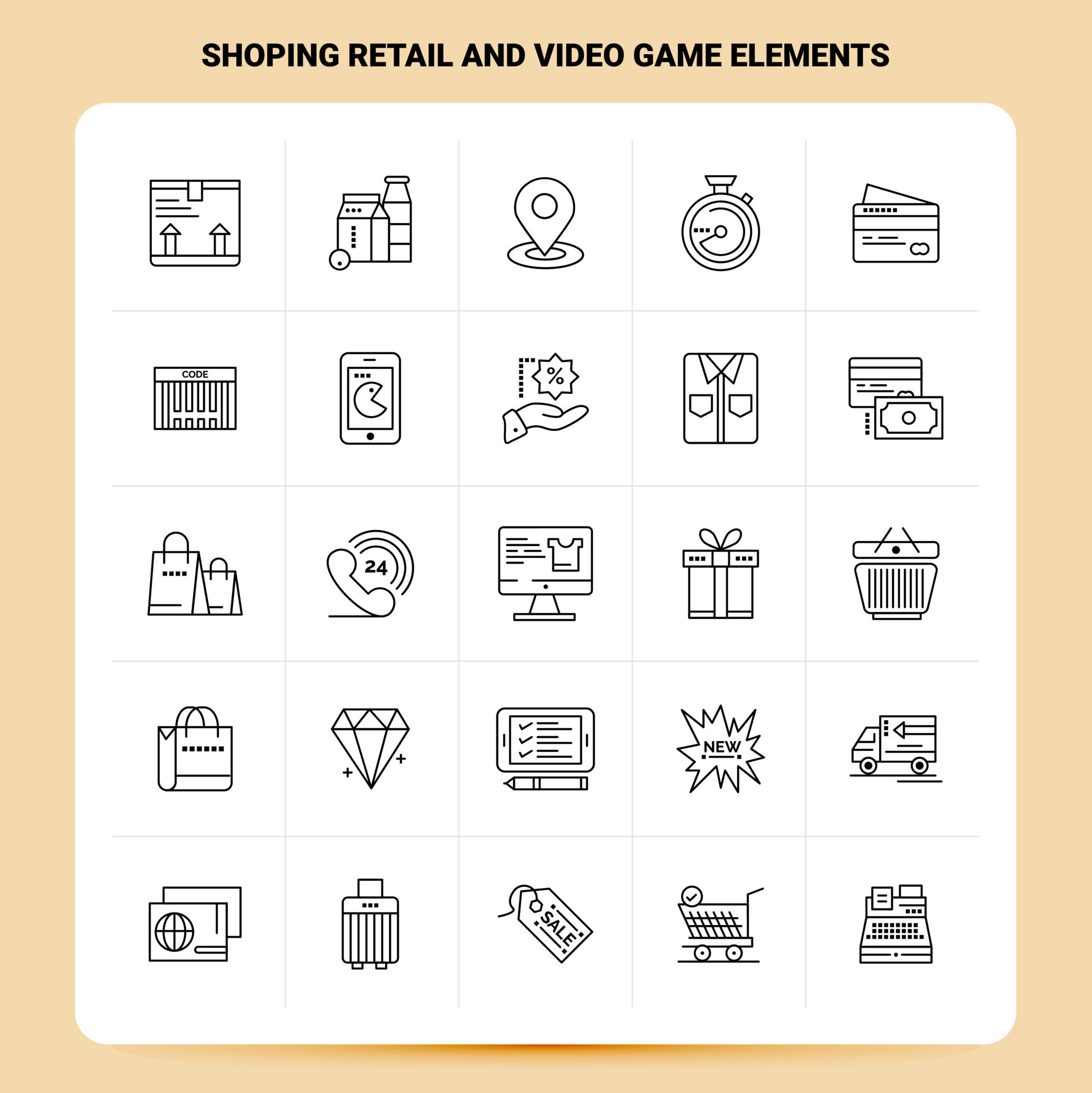 Shoping Retail And Video Game Elements 25 Line icon pack including clip. online  shopping. list. cart. shopping 25856270 Vector Art at Vecteezy