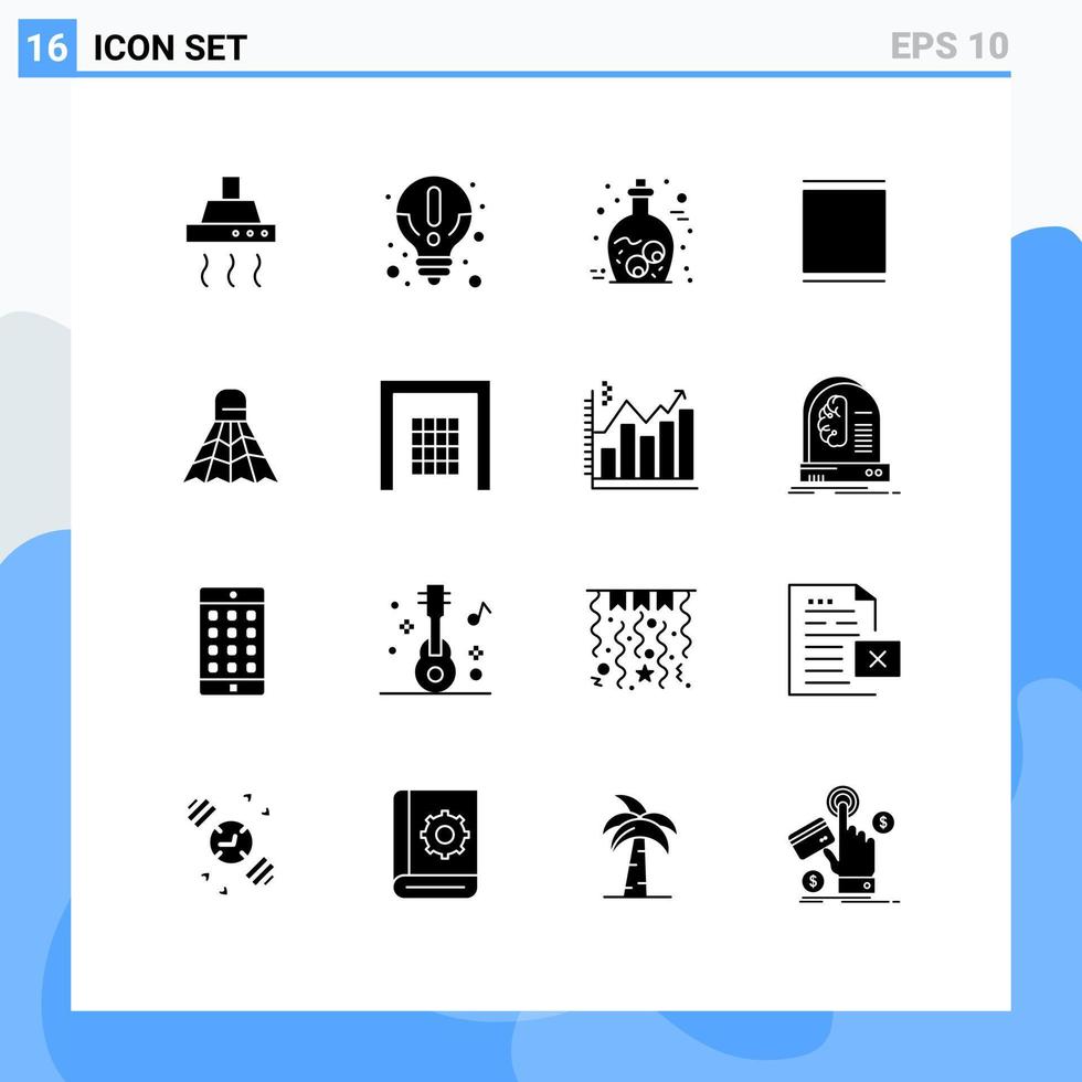 Mobile Interface Solid Glyph Set of 16 Pictograms of shuttlecock timeline eye sets gallery Editable Vector Design Elements