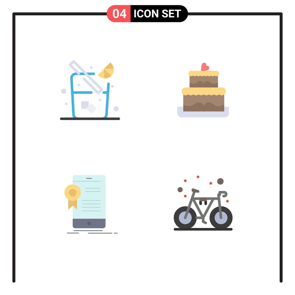 4 User Interface Flat Icon Pack of modern Signs and Symbols of juice application cake certificate bicycle Editable Vector Design Elements