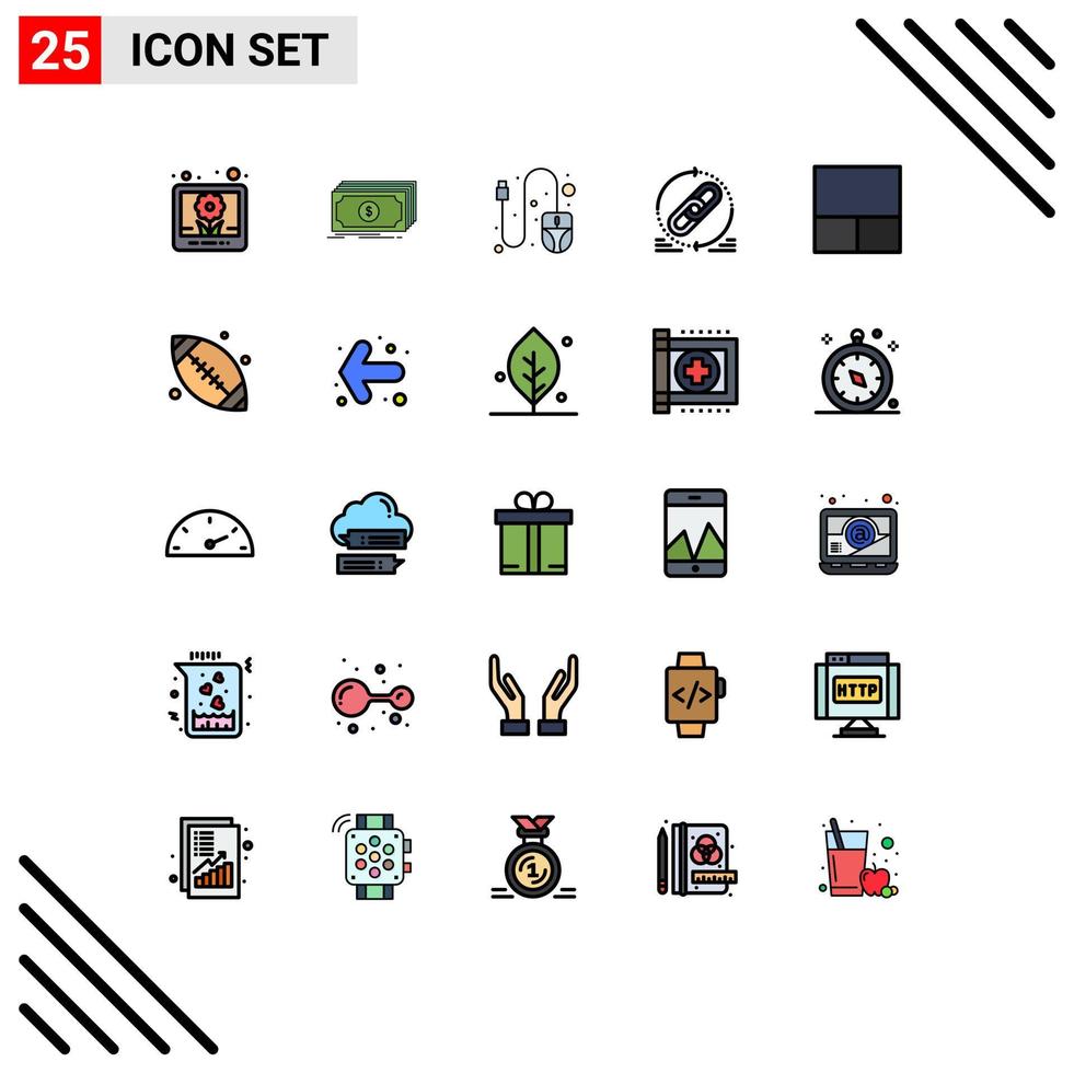 25 Universal Filled line Flat Color Signs Symbols of layout refresh computer website hyperlink Editable Vector Design Elements
