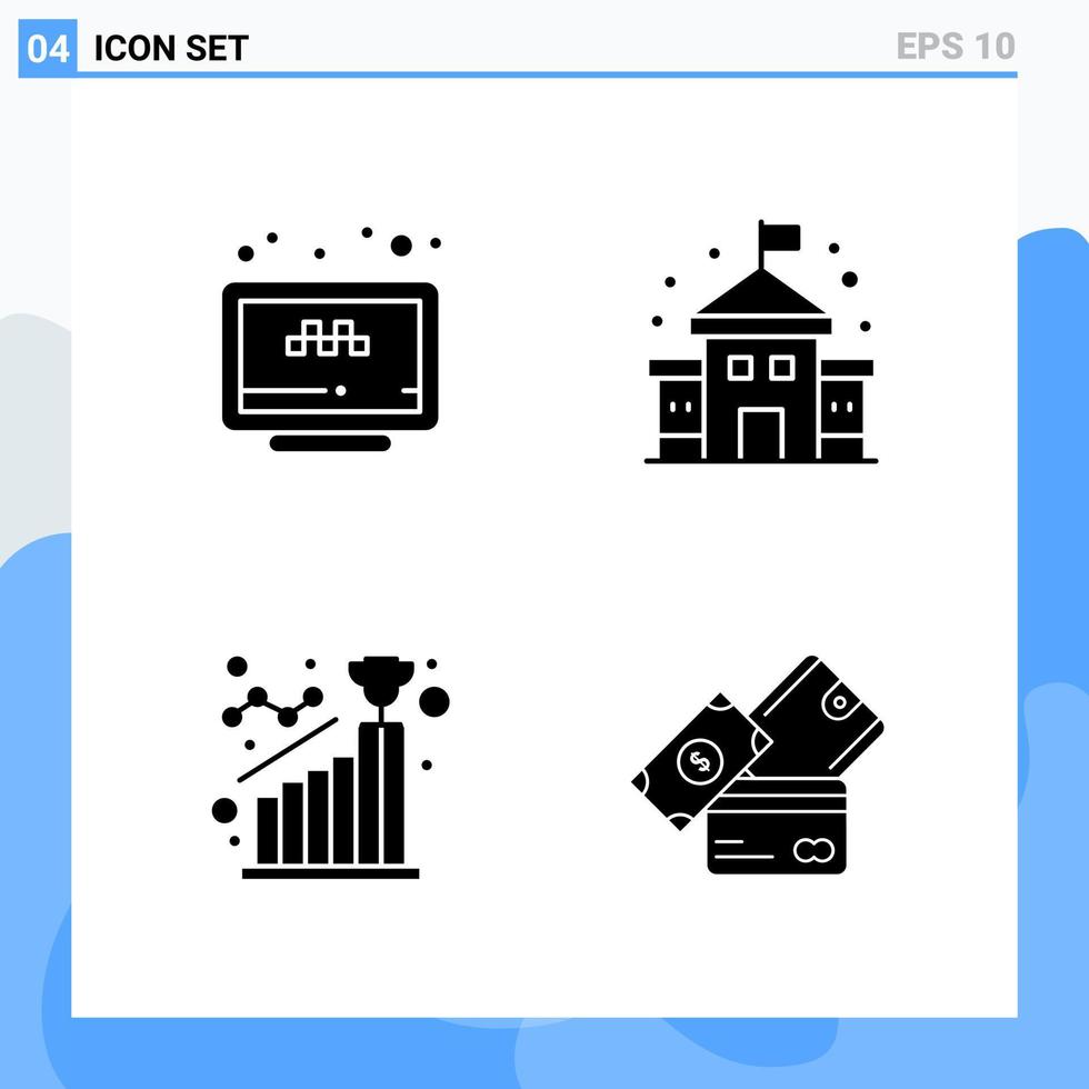 Modern 4 solid style icons Glyph Symbols for general use Creative Solid Icon Sign Isolated on White Background 4 Icons Pack Creative Black Icon vector background