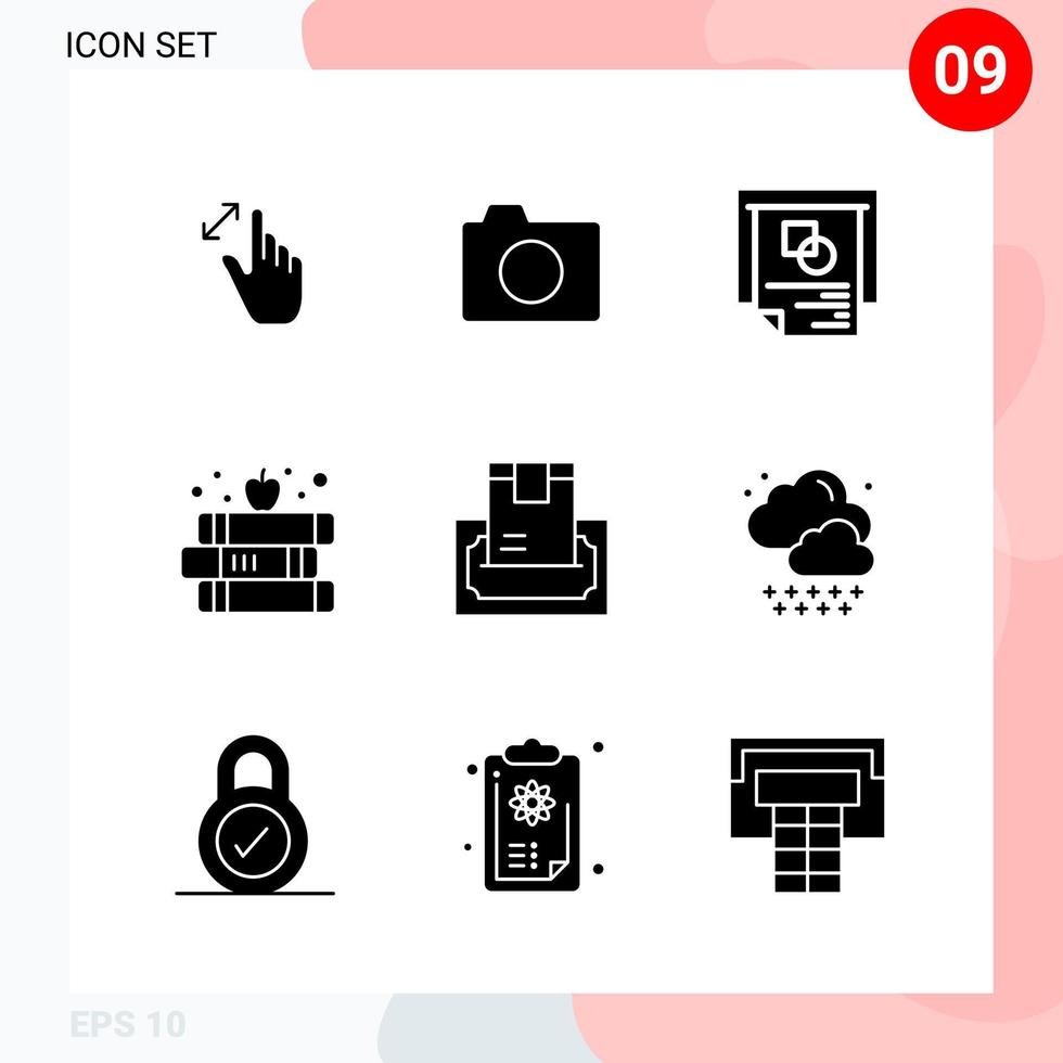 Vector Pack of 9 Icons in Solid Style Creative Glyph Pack isolated on White Background for Web and Mobile Creative Black Icon vector background