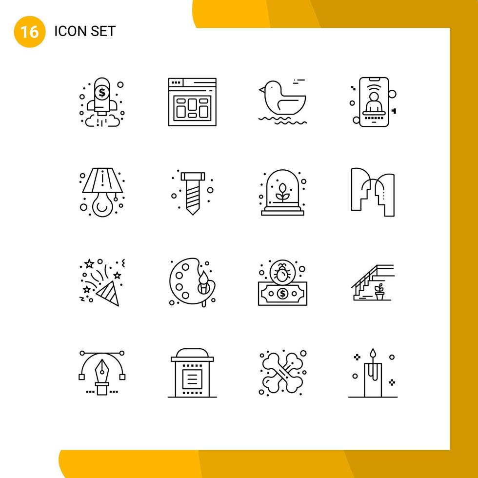 Group of 16 Outlines Signs and Symbols for light phone page signal mobile Editable Vector Design Elements