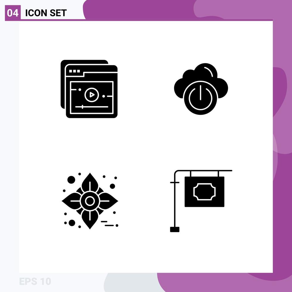 Modern Set of 4 Solid Glyphs and symbols such as education flower cloud off sign Editable Vector Design Elements