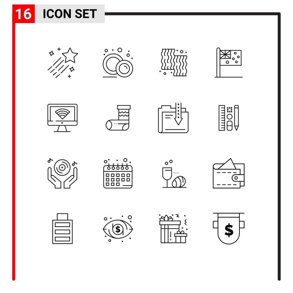 Set of 16 Commercial Outlines pack for computer flag animal country meat Editable Vector Design Elements