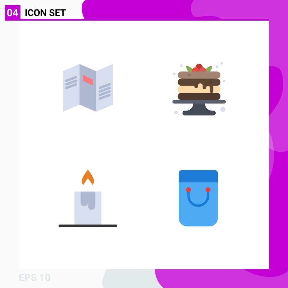 4 iconos planos universales establecidos para aplicaciones web y móviles periódico fuego papel tortita bolso elementos de diseño vectorial editables vector