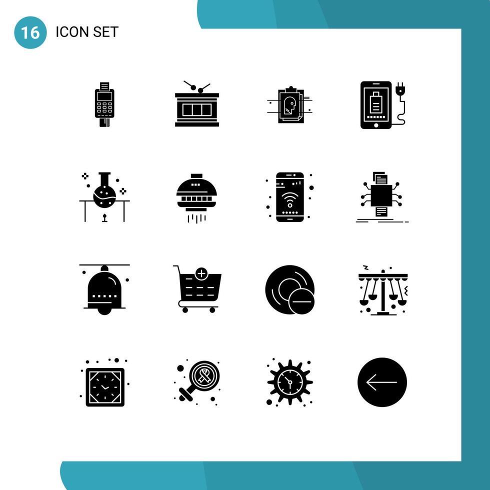 16 Universal Solid Glyphs Set for Web and Mobile Applications full mobile instrument user id card Editable Vector Design Elements