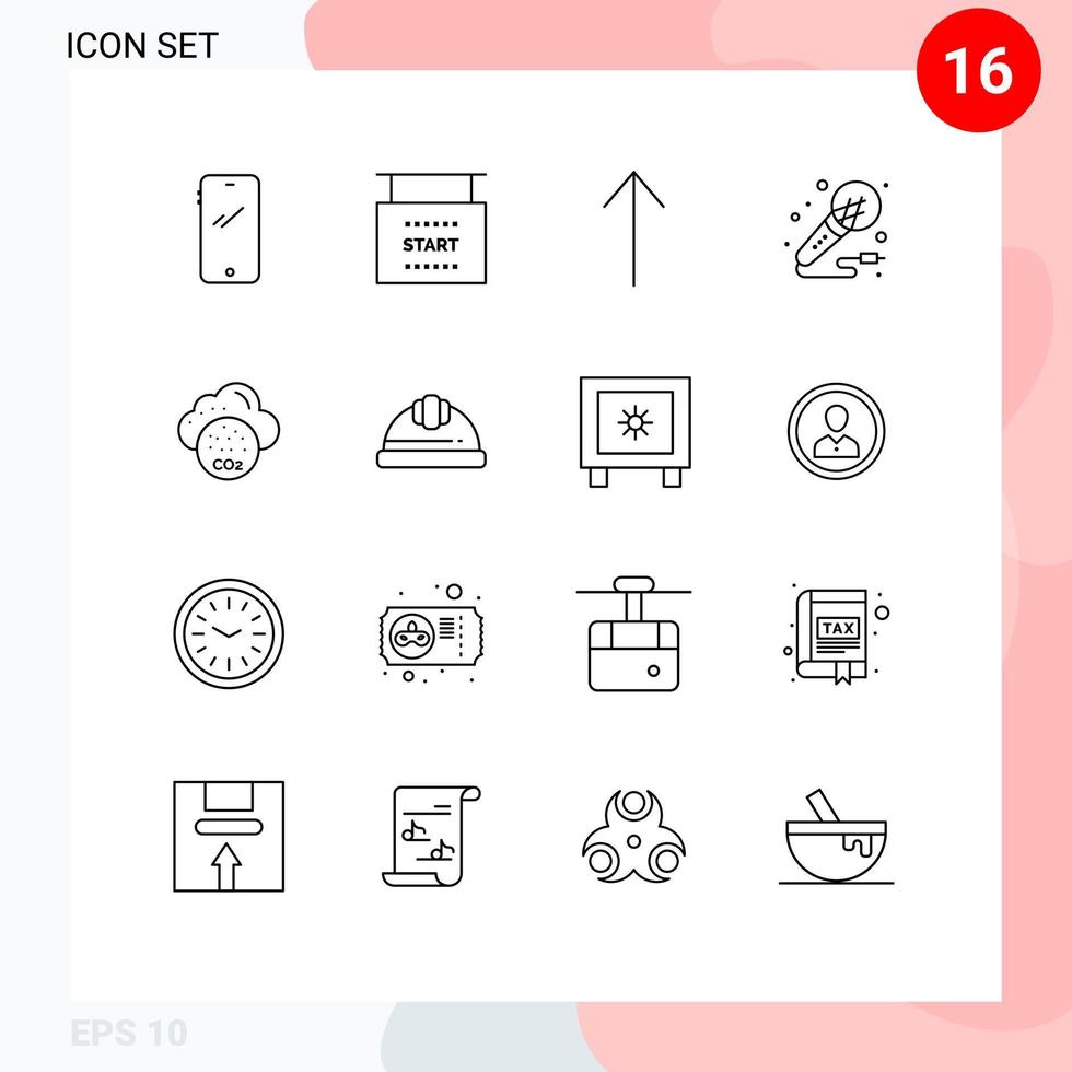 Set of 16 Modern UI Icons Symbols Signs for pollustion night start studio microphone Editable Vector Design Elements