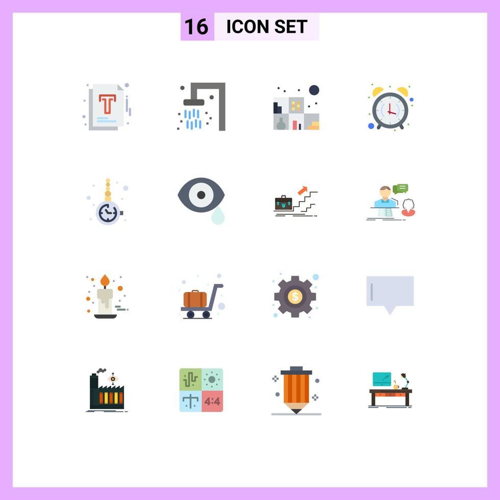 16 Thematic Vector Flat Colors and Editable Symbols of fashion accessorize living office clock Editable Pack of Creative Vector Design Elements