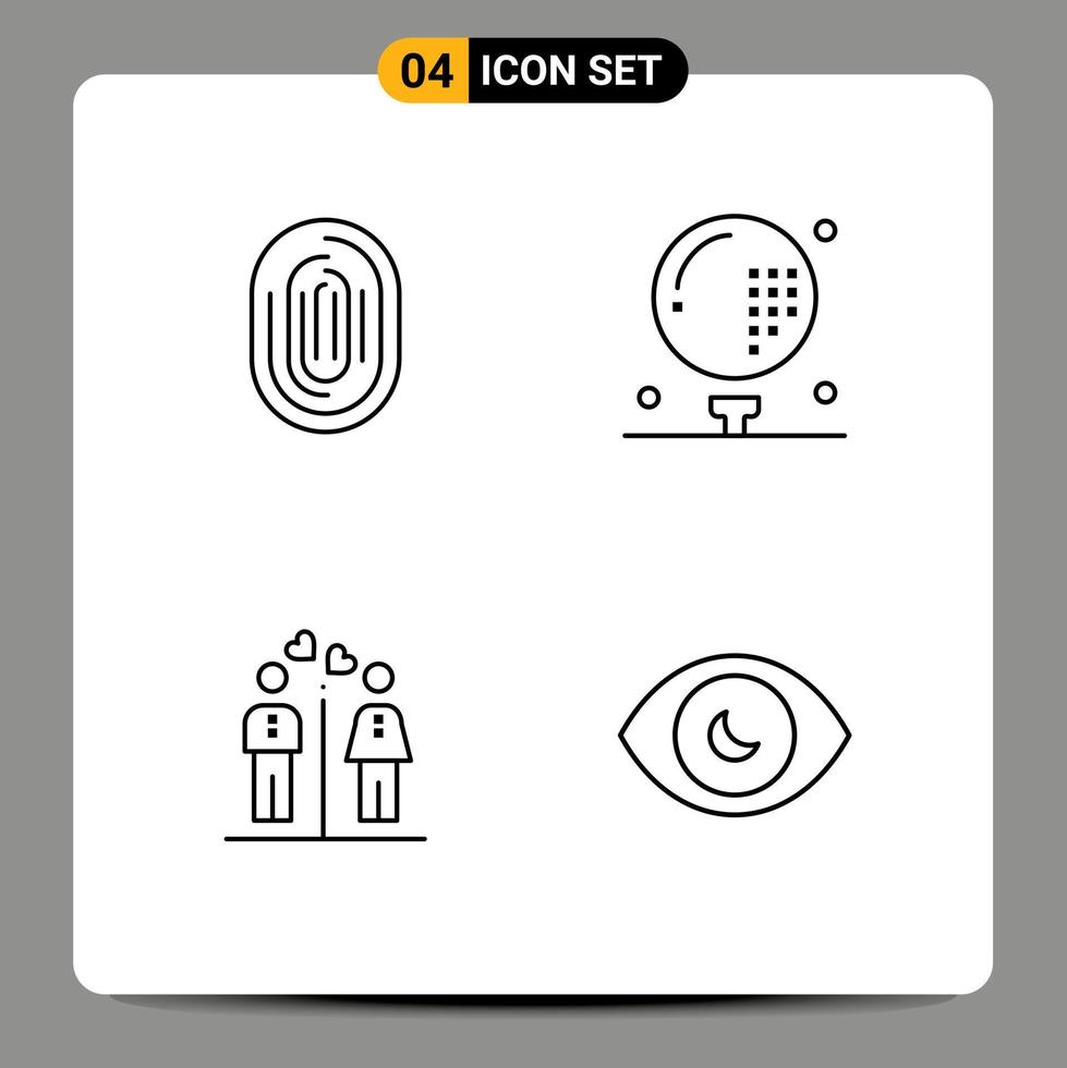 Mobile Interface Line Set of 4 Pictograms of fingerprint game scan activities men Editable Vector Design Elements