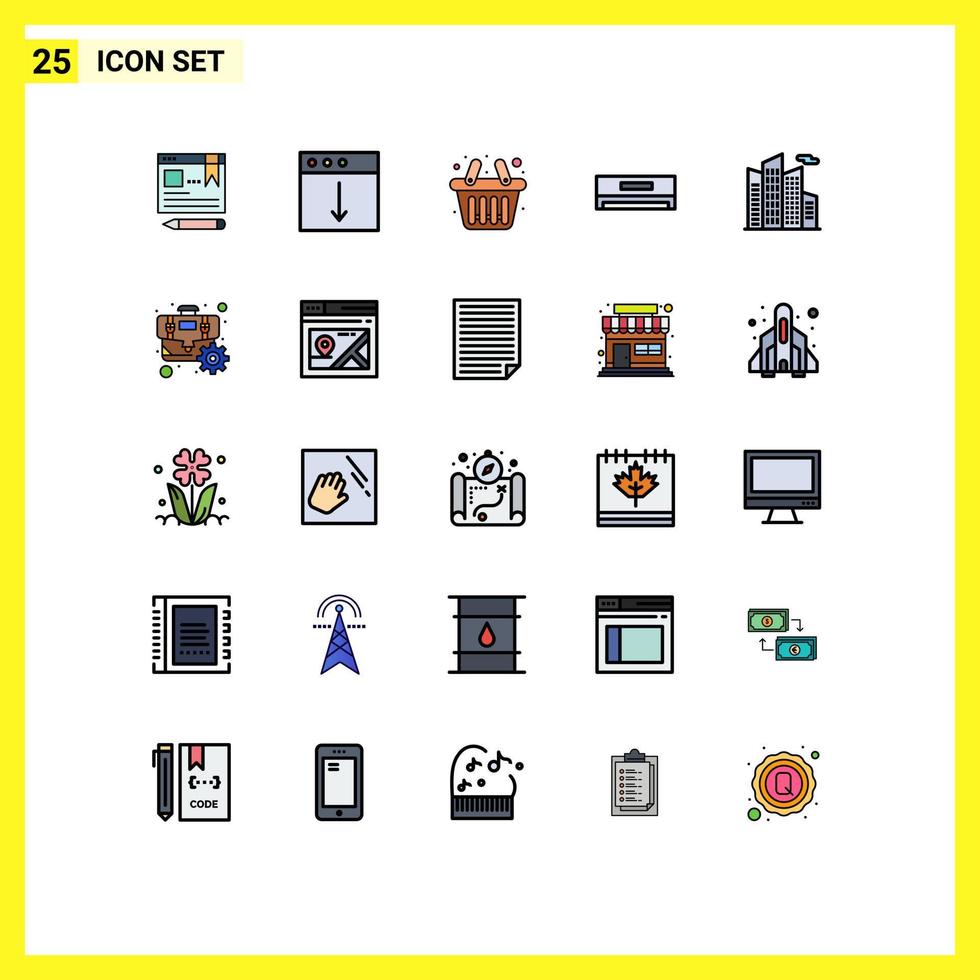 Pictogram Set of 25 Simple Filled line Flat Colors of skyscraper building basket technology cooling Editable Vector Design Elements
