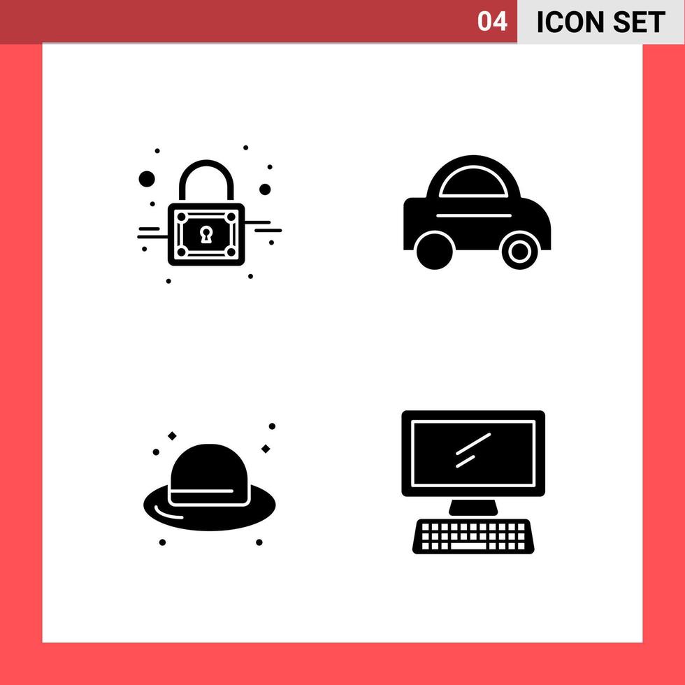 4 Icon Pack Solid Style Glyph Symbols on White Background Simple Signs for general designing Creative Black Icon vector background