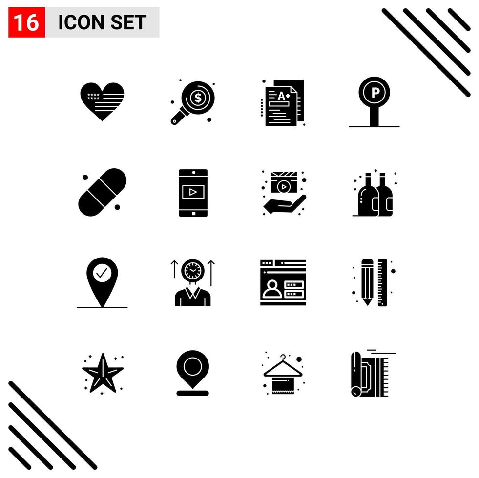 16 Universal Solid Glyph Signs Symbols of medical sign test service hotel Editable Vector Design Elements