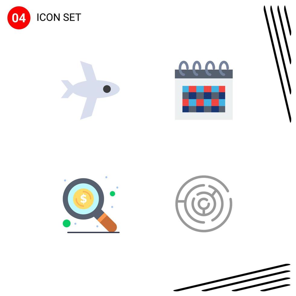 Stock Vector Icon Pack of 4 Line Signs and Symbols for flight puzzle date find strategy Editable Vector Design Elements