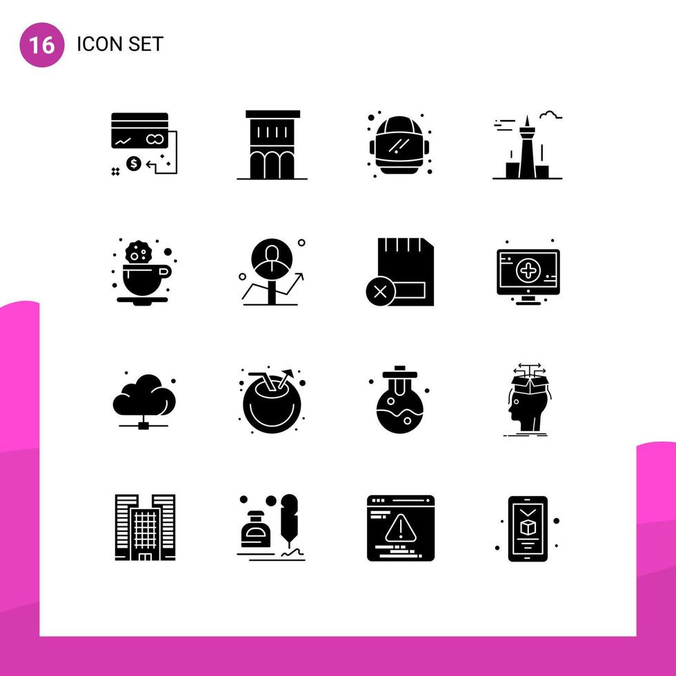 Pictogram Set of 16 Simple Solid Glyphs of landmark canada property buildings space Editable Vector Design Elements
