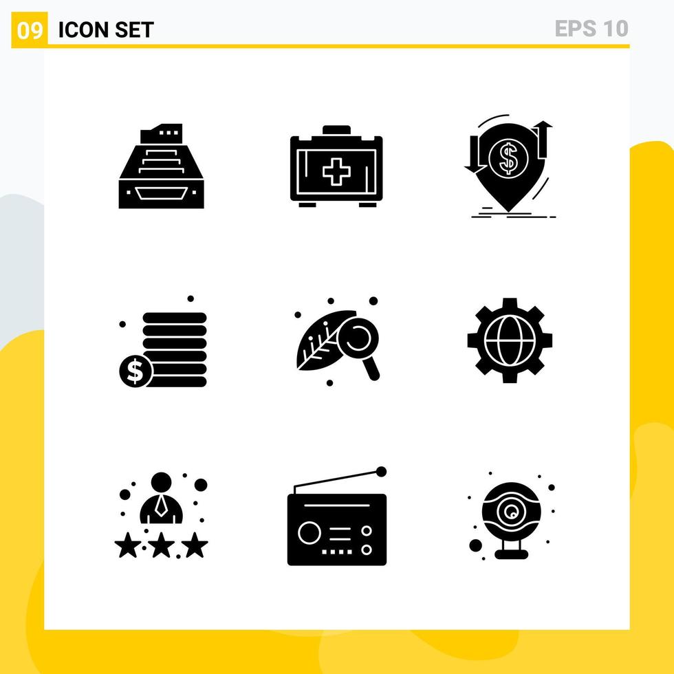 colección de 9 iconos sólidos universales conjunto de iconos para web y móvil fondo de vector de icono negro creativo