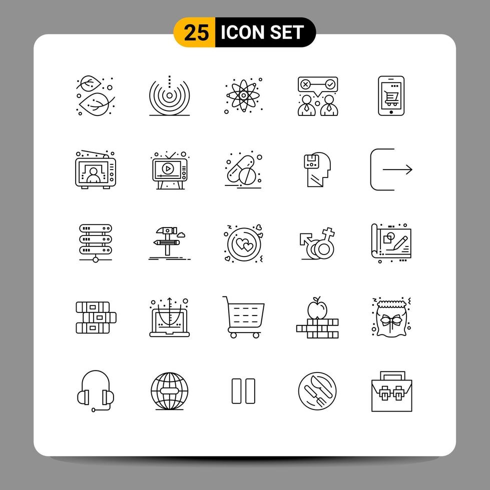 Set of 25 Modern UI Icons Symbols Signs for cart team signal our science Editable Vector Design Elements