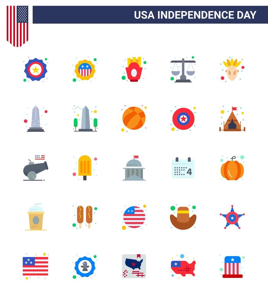 grupo de 25 pisos establecidos para el día de la independencia de los estados unidos de américa, como el punto de referencia de la vista, el día de acción de gracias, los elementos de diseño vectorial del día de estados unidos editables en estados unidos vector