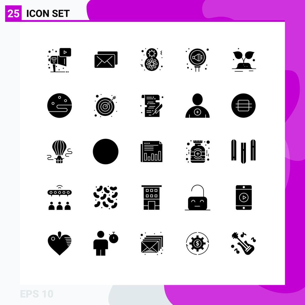 Modern Set of 25 Solid Glyphs Pictograph of trees reputation flower relation pr Editable Vector Design Elements