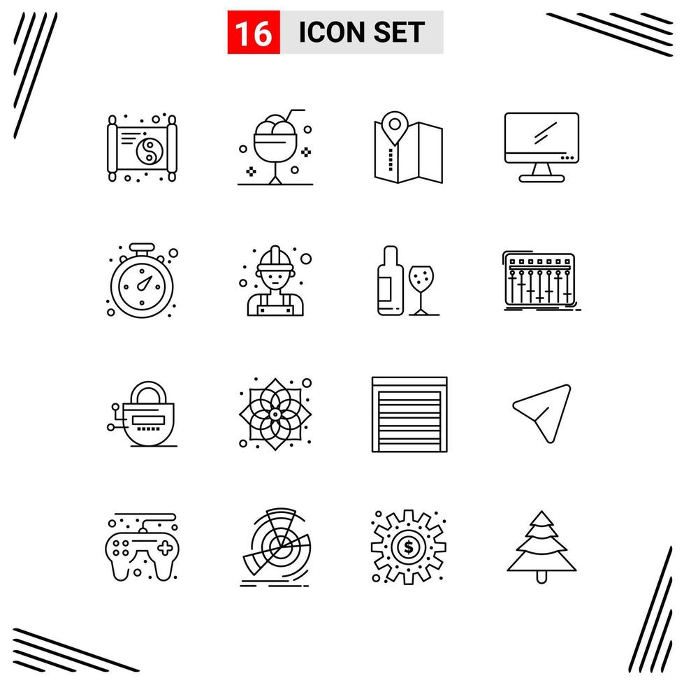 16 iconos estilo de línea basados en cuadrícula símbolos de esquema creativos para el diseño de sitios web signos de icono de línea simple aislados en fondo blanco 16 conjunto de iconos fondo de vector de icono negro creativo