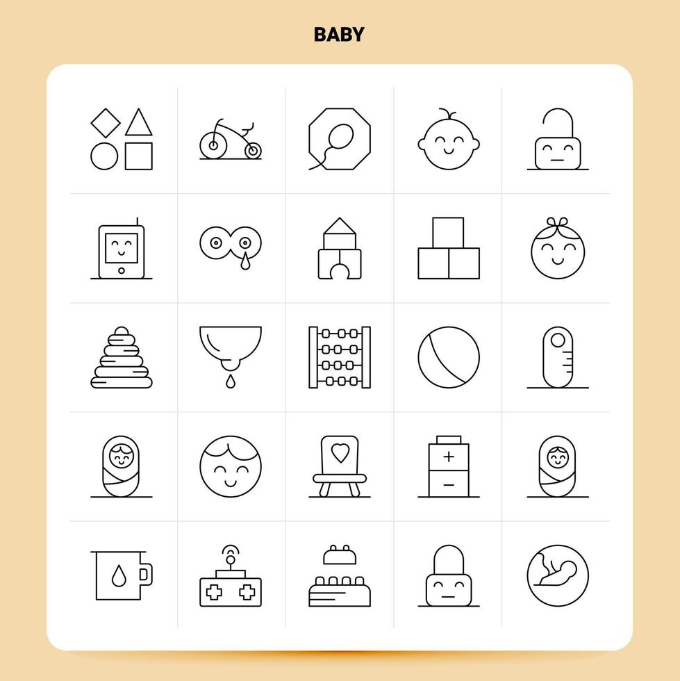 contorno 25 conjunto de iconos de bebé diseño de estilo de línea vectorial conjunto de iconos negros conjunto de pictogramas lineales diseño de ideas de negocios web y móvil ilustración vectorial vector
