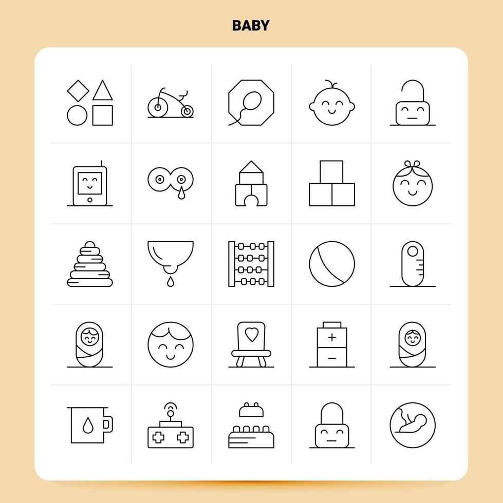 OutLine 25 Baby Icon set Vector Line Style Design Black Icons Set Linear pictogram pack Web and Mobile Business ideas design Vector Illustration