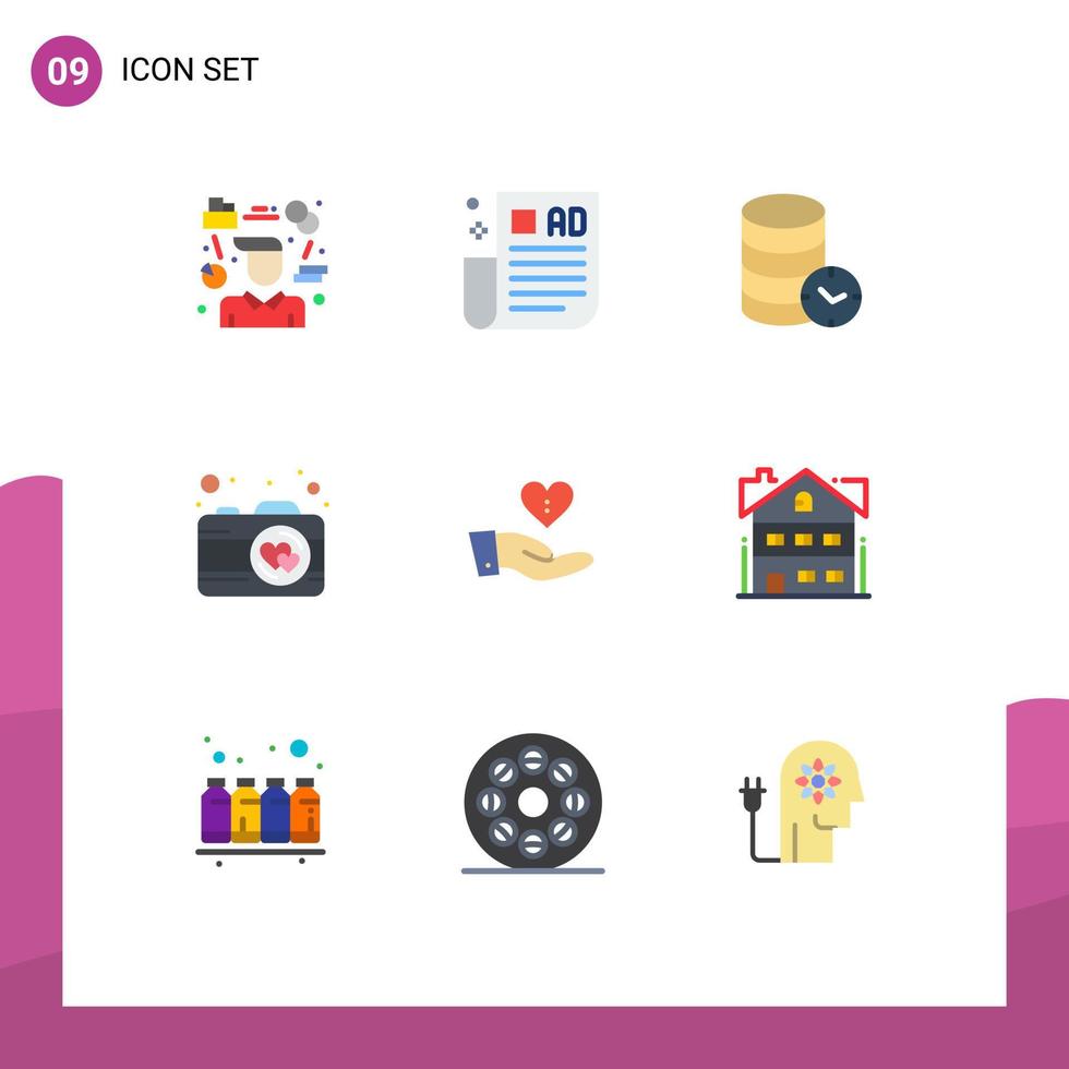 Set of 9 Modern UI Icons Symbols Signs for charity photo tips camera web Editable Vector Design Elements