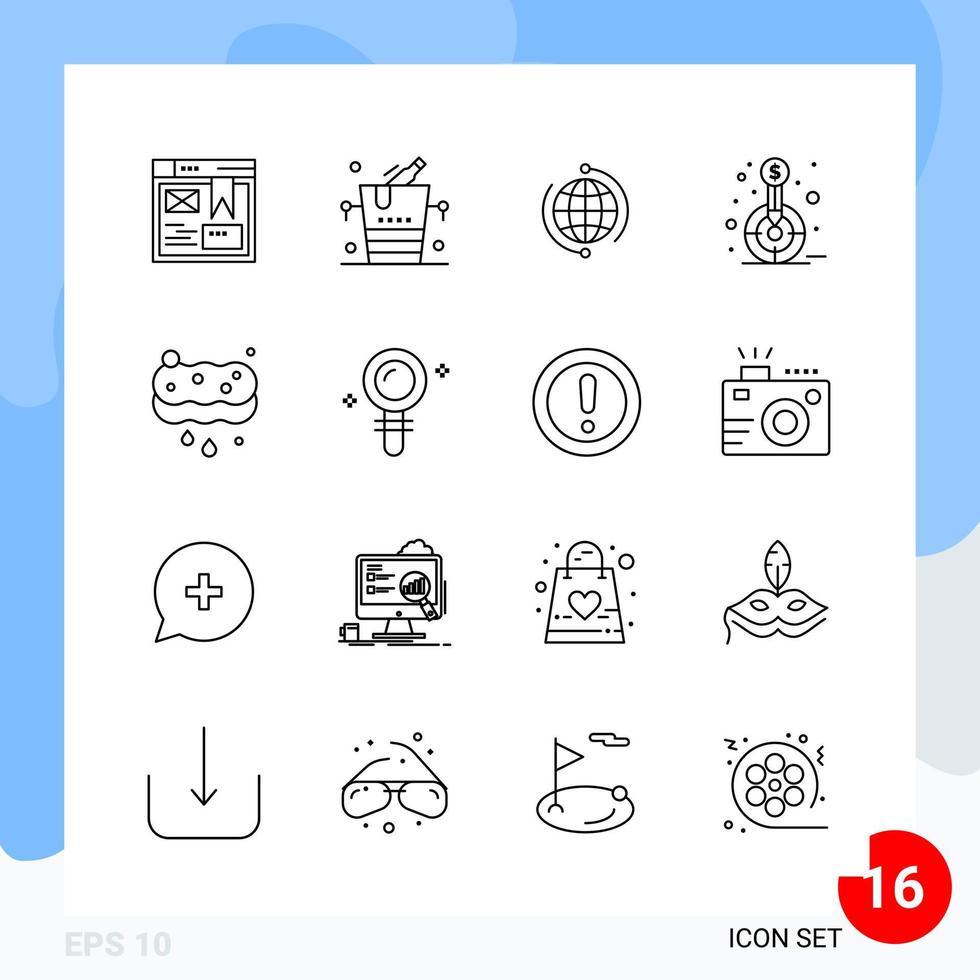 Modern Pack of 16 Icons Line Outline Symbols isolated on White Backgound for Website designing Creative Black Icon vector background