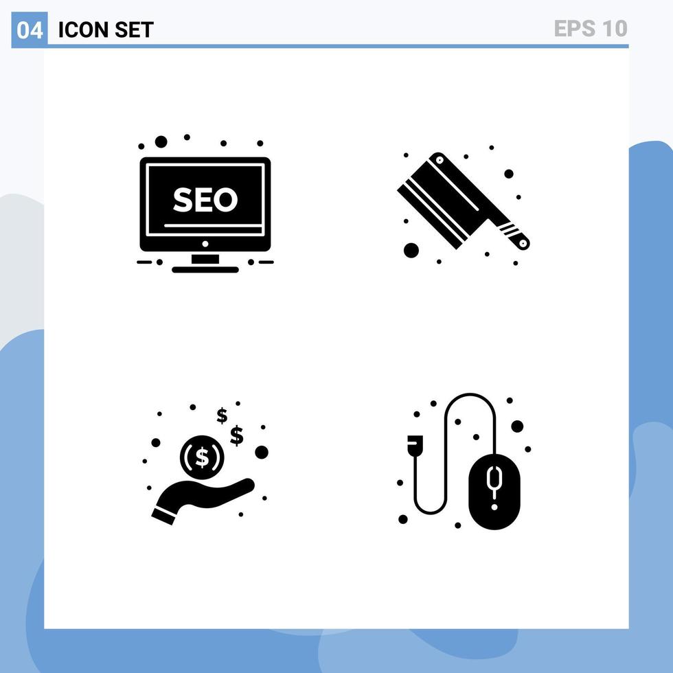 Universal Solid Glyphs Set for Web and Mobile Applications desktop money monitor knife computer Editable Vector Design Elements