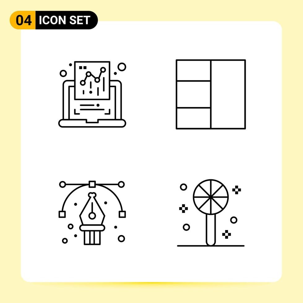 4 Creative Icons for Modern website design and responsive mobile apps 4 Outline Symbols Signs on White Background 4 Icon Pack Creative Black Icon vector background