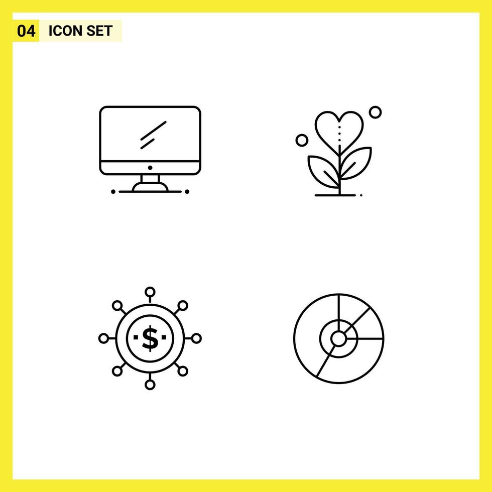 Stock Vector Icon Pack of 4 Line Signs and Symbols for computer love imac grow economics Editable Vector Design Elements