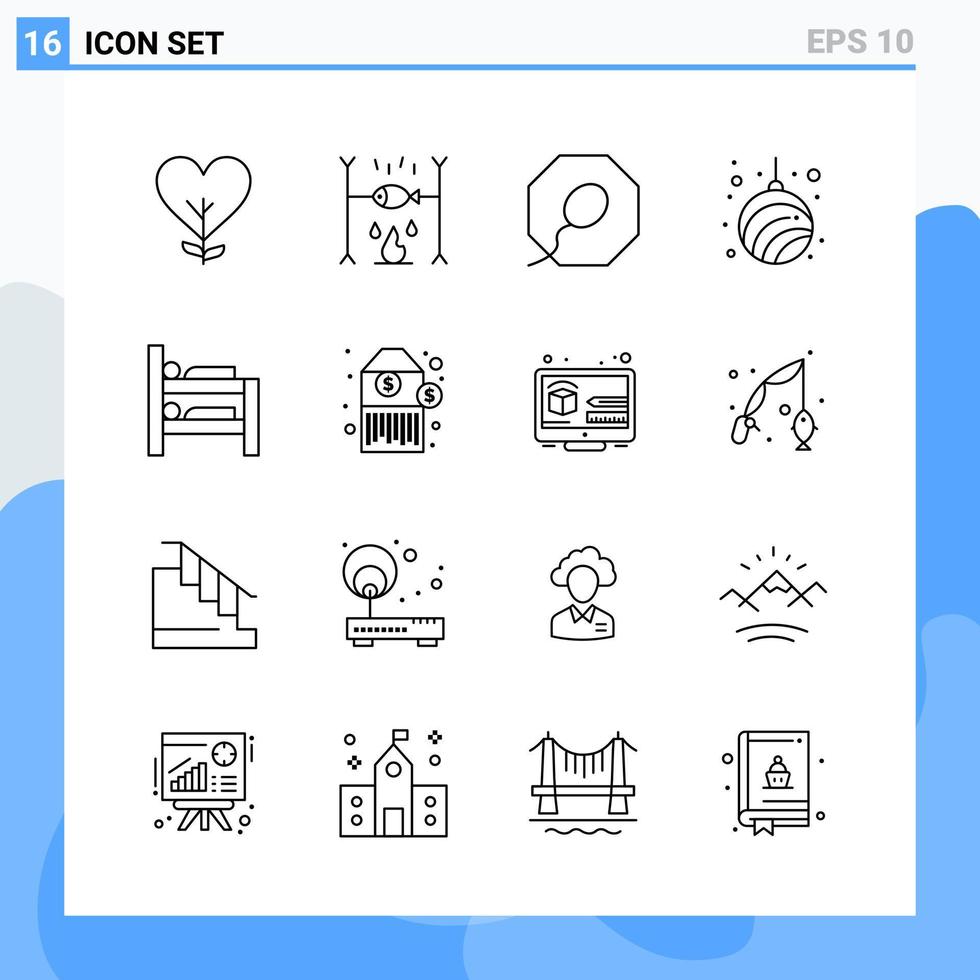 iconos de estilo moderno de 16 líneas delinean símbolos para uso general signo de icono de línea creativa aislado en fondo blanco paquete de 16 iconos fondo de vector de icono negro creativo