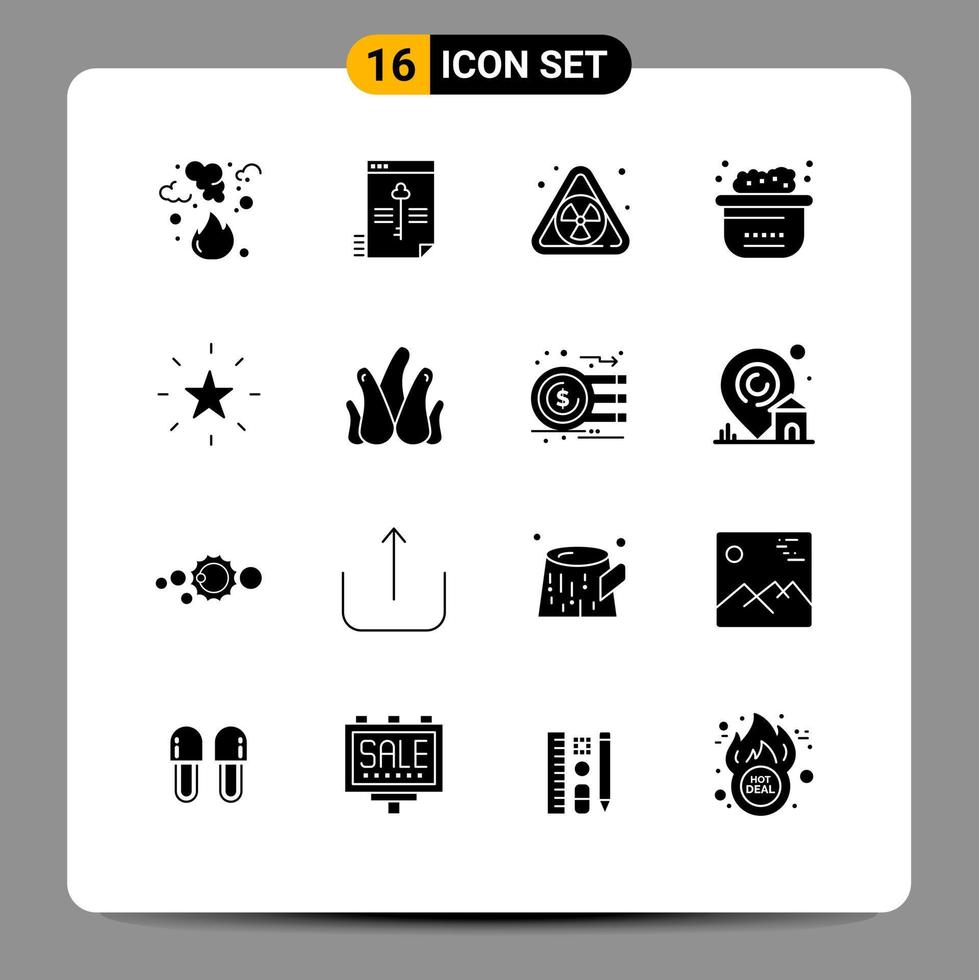 Mobile Interface Solid Glyph Set of 16 Pictograms of bookmark bubbles key bath waste Editable Vector Design Elements