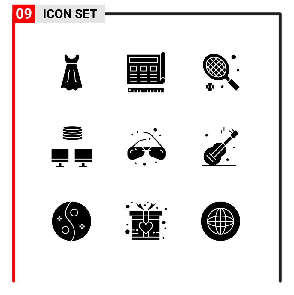 9 iconos creativos, signos y símbolos modernos de gafas geek, gafas de raqueta, base de datos, elementos de diseño vectorial editables vector