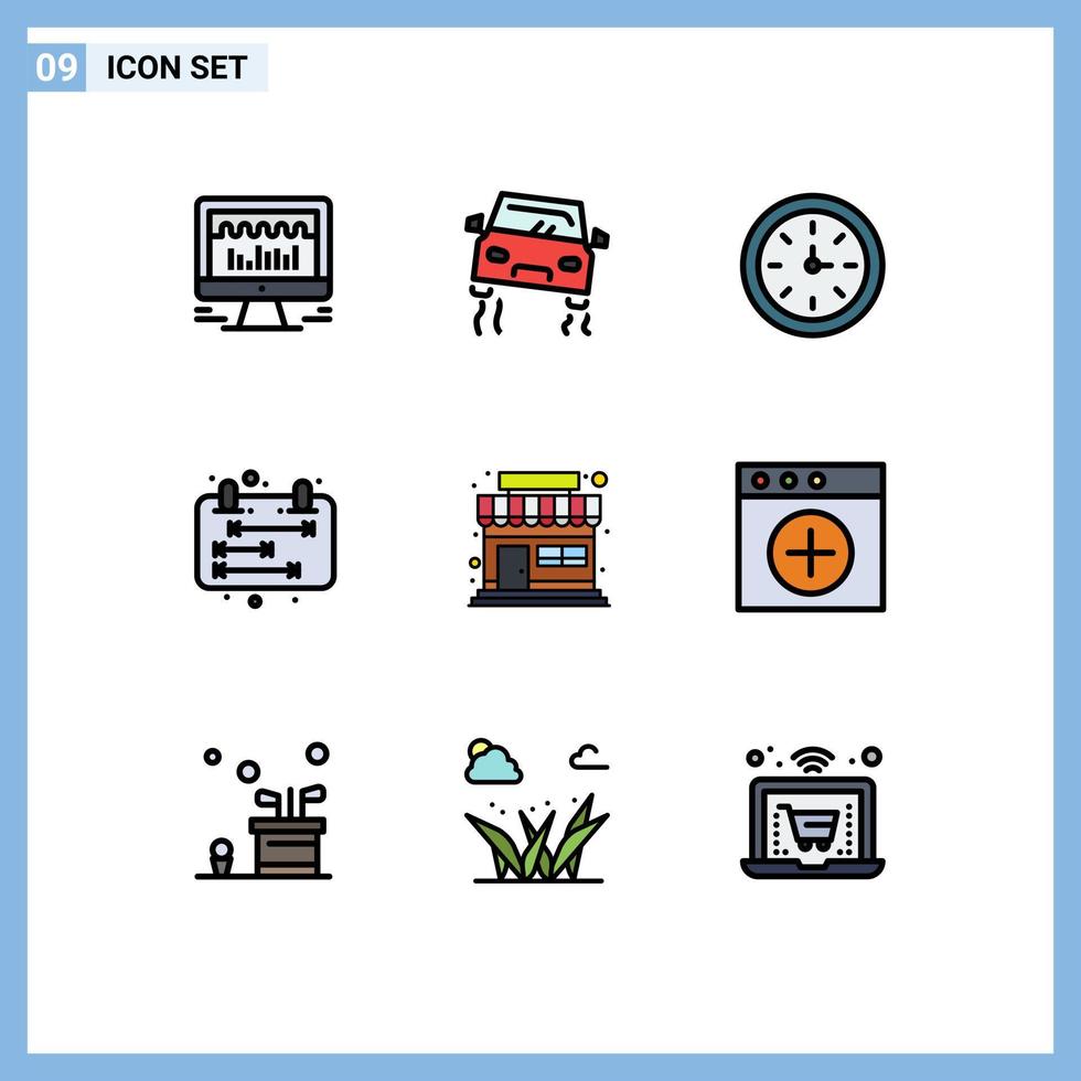 9 User Interface Filledline Flat Color Pack of modern Signs and Symbols of shop schedule device management business Editable Vector Design Elements