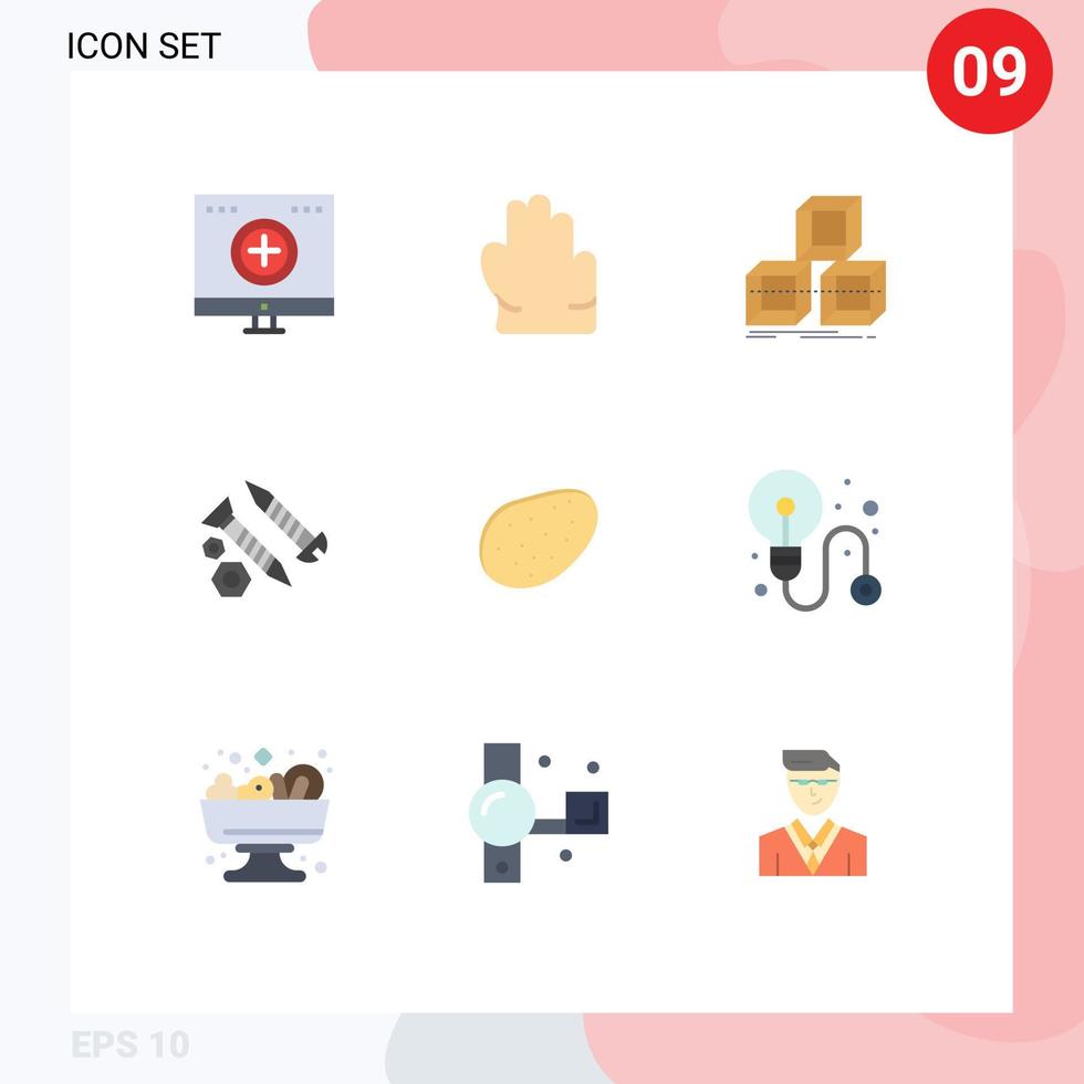 User Interface Pack of 9 Basic Flat Colors of food work design tool building Editable Vector Design Elements