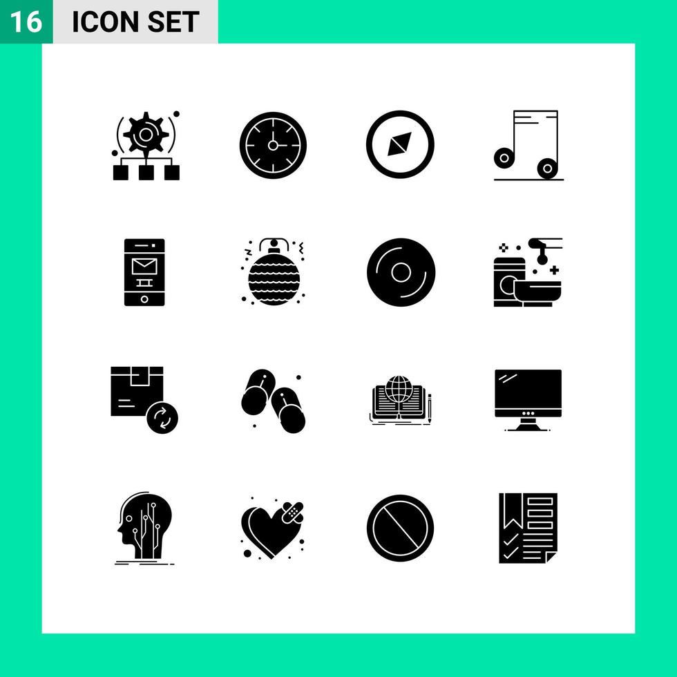 Universal Icon Symbols Group of 16 Modern Solid Glyphs of recycle junk compass deleted audio Editable Vector Design Elements