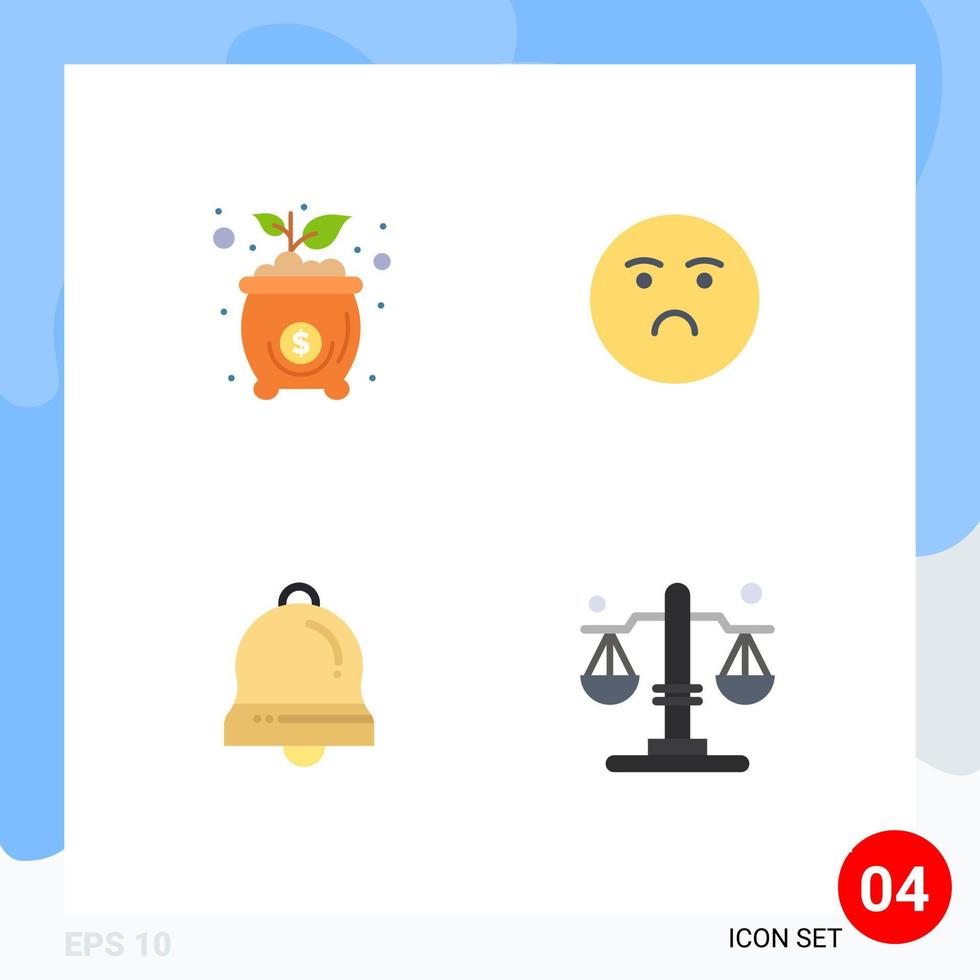 Modern Set of 4 Flat Icons Pictograph of bag bells money feeling christmas bell Editable Vector Design Elements