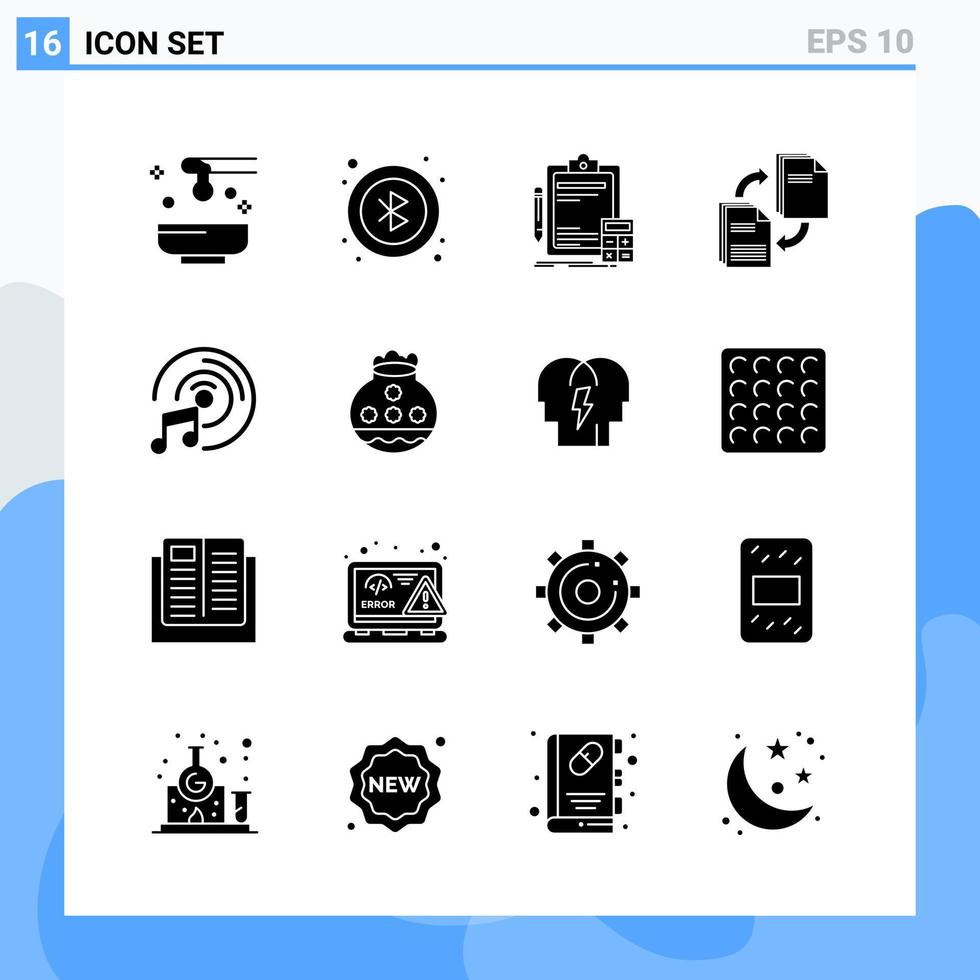 moderno 16 iconos de estilo sólido símbolos de glifo para uso general signo de icono sólido creativo aislado sobre fondo blanco paquete de 16 iconos fondo de vector de icono negro creativo