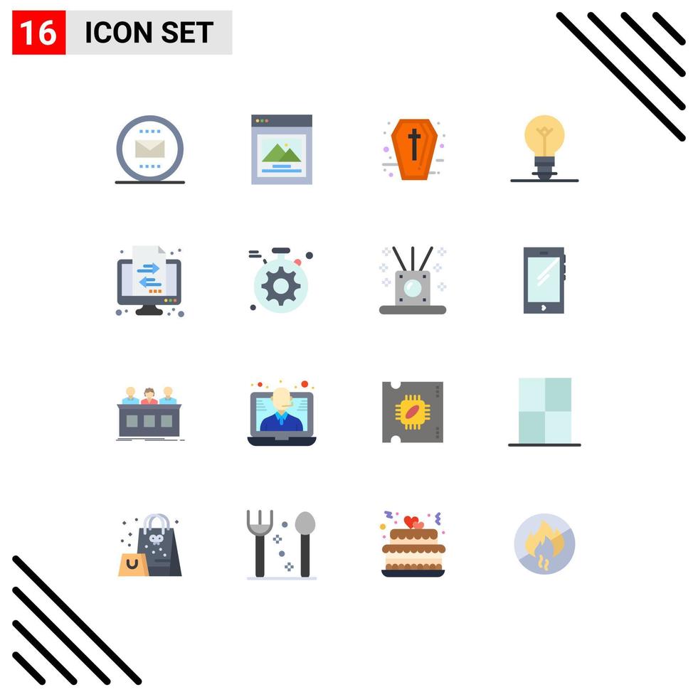 16 Thematic Vector Flat Colors and Editable Symbols of transaction banking sign light bulb Editable Pack of Creative Vector Design Elements
