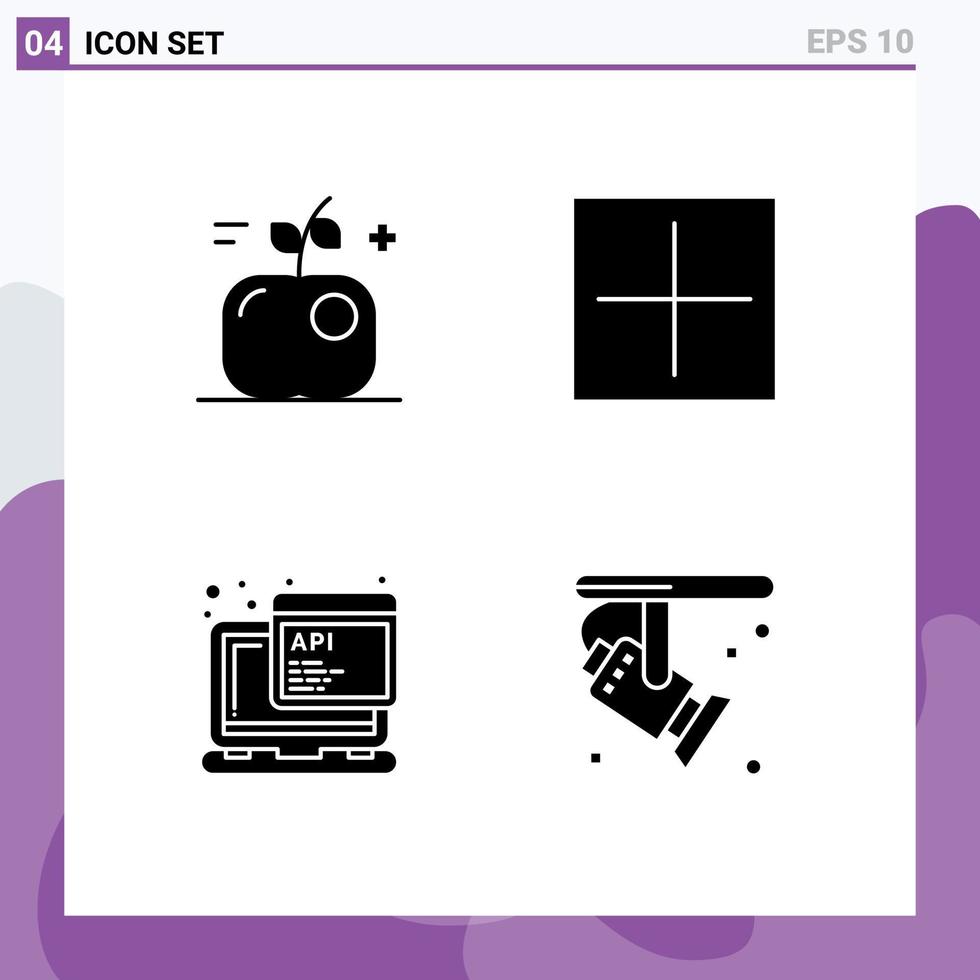 Group of 4 Solid Glyphs Signs and Symbols for apple javascript science open programming Editable Vector Design Elements