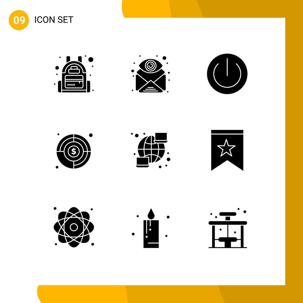 9 Solid Glyph concept for Websites Mobile and Apps global target button goal power Editable Vector Design Elements