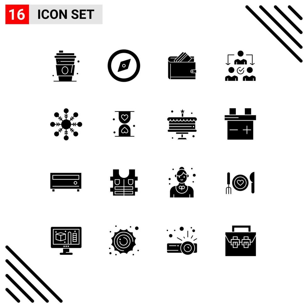 Group of 16 Solid Glyphs Signs and Symbols for flake delegating cash delegate money Editable Vector Design Elements
