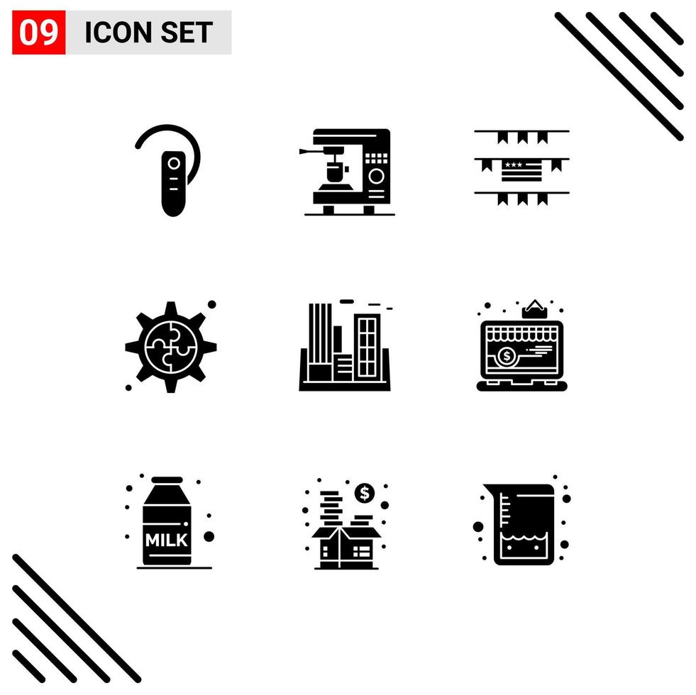 Modern Set of 9 Solid Glyphs Pictograph of polution factory machine gear creative Editable Vector Design Elements