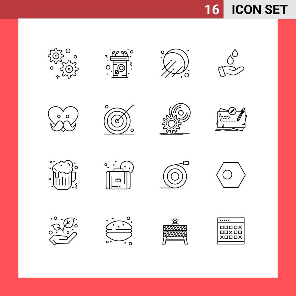 Group of 16 Modern Outlines Set for love father space dad energy Editable Vector Design Elements